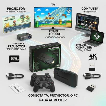 Consola Retro +10000 Juegos 4K Mandos Inalámbricos Game Stick